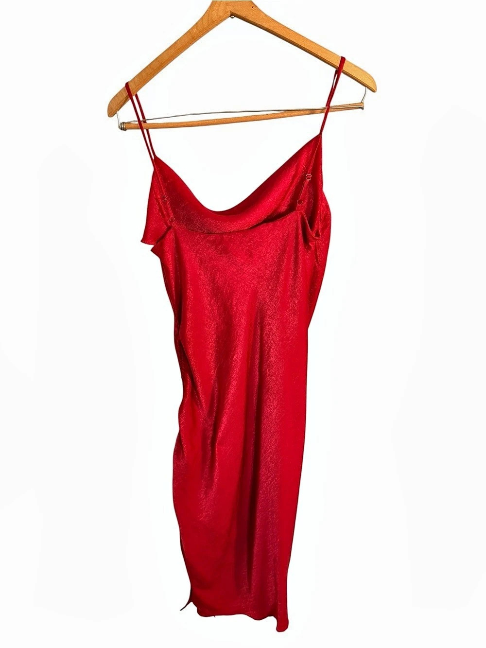Lulus Rolande Red Satin Ruched Midi Slip Dress Red Medium - Picture 3 of 7